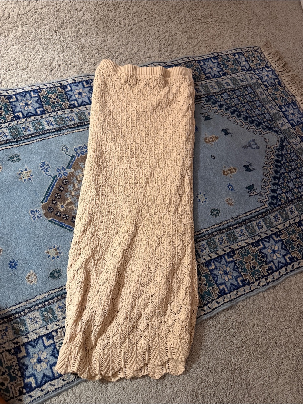 Cream Crochet Maxi Skirt with Textured Knit